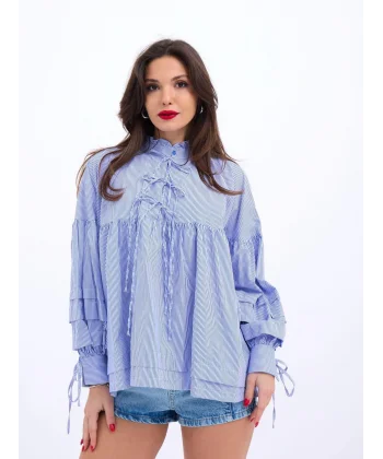 6464 GÖMLEKMAVİ BEYAZ ÇİZGİLİ