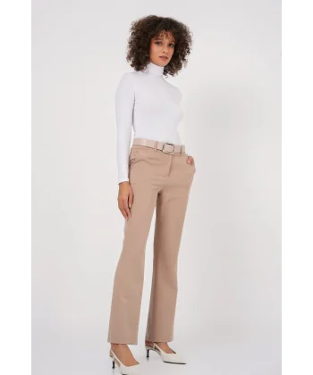 65 Kemerli İspanyol Paça Pantolon  Bej