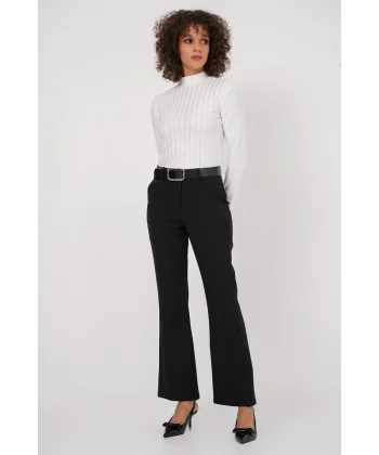 65 Kemerli İspanyol Paça Pantolon  Siyah