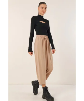 6591 Dokuma Şalvar Pantolon - Bisküvi