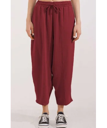 6591 Dokuma Şalvar Pantolon  Bordo