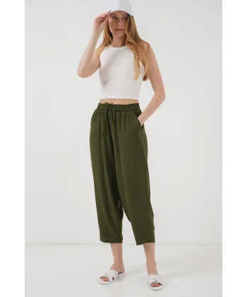 6591 Dokuma Şalvar Pantolon  Haki