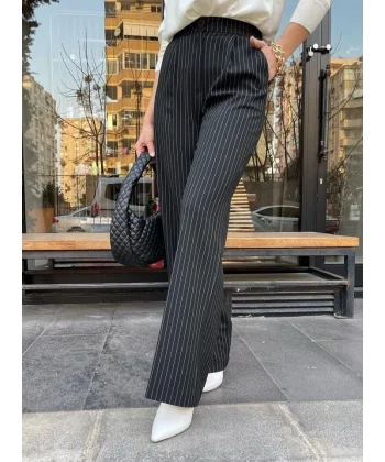 66 Yüksek Bel Palazzo Pantolon  Siyah