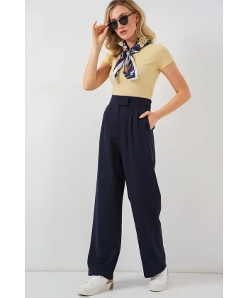 6612 Yüksek Bel Kumaş Pantolon - Lacivert