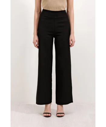 6633 Yüksek Bel Bol Paça Pantolon - Siyah