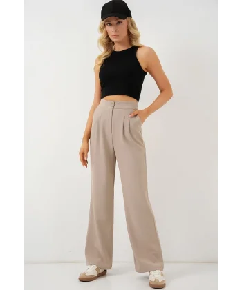 6638 Yüksek Bel Palazzo Pantolon - A.Bej