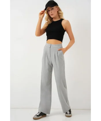 6638 Yüksek Bel Palazzo Pantolon - A.Gri