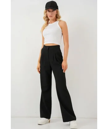 6638 Yüksek Bel Palazzo Pantolon - D. Siyah