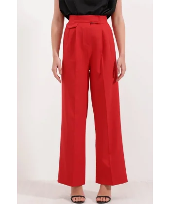 6645 Yüksek Bel Cırtlı Palazzo Pantolon  Kırmızı