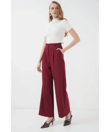 6647 Bol Paça Kumaş Pantolon  Bordo