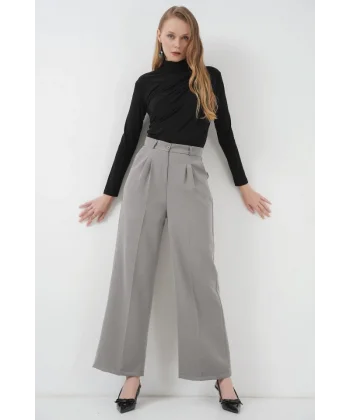 6647 Bol Paça Kumaş Pantolon  Gri