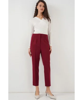 6650 Yüksek Bel Kumaş Pantolon  Bordo