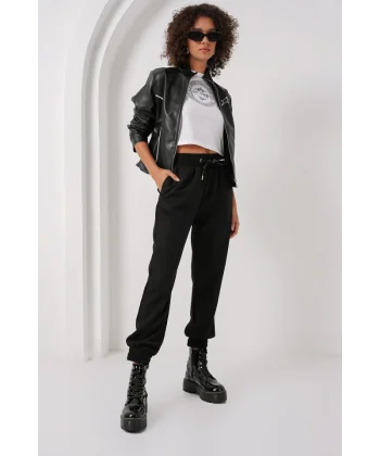 6674 Paçası Lastikli Eşofman Altı - Siyah