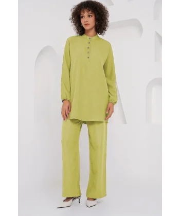6678 Keten Tunik Pantolon İkili Takım - G.Yeşil