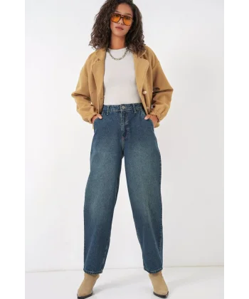 6688 Yüksek Bel Baggy Kot Pantolon  İndigo