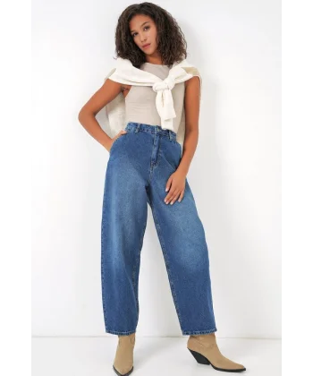 6688 Yüksek Bel Baggy Kot Pantolon  Lacivert