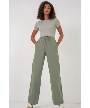 6690 Bol Paça Yüksek Bel Pantolon  Çağla