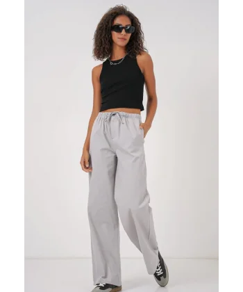 6690 Bol Paça Yüksek Bel Pantolon  Gri