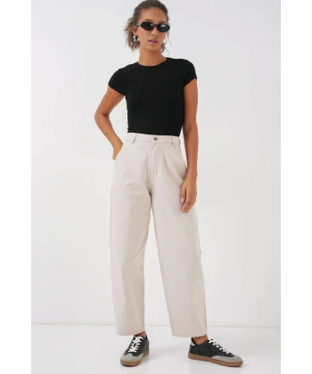 6703 Yüksek Bel Kot Pantolon  Ekru