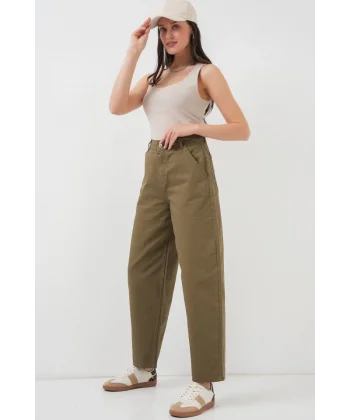 6703 Yüksek Bel Kot Pantolon  Haki