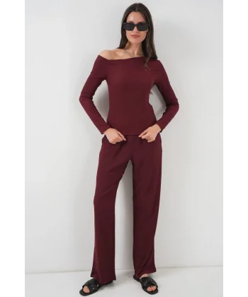 6708 Düşük Omuz Alt Üst Takım - Bordo