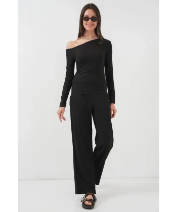6708 Düşük Omuz Alt Üst Takım - Siyah
