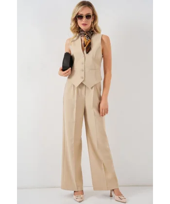 6709 Yelek Pantolon İkili Takım - Bej