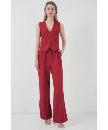 6709 Yelek Pantolon İkili Takım - Bordo