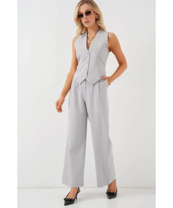 6709 Yelek Pantolon İkili Takım - Gri