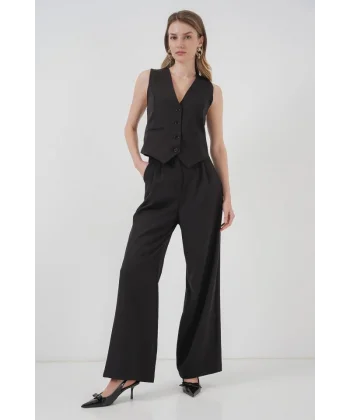 6709 Yelek Pantolon İkili Takım - Siyah