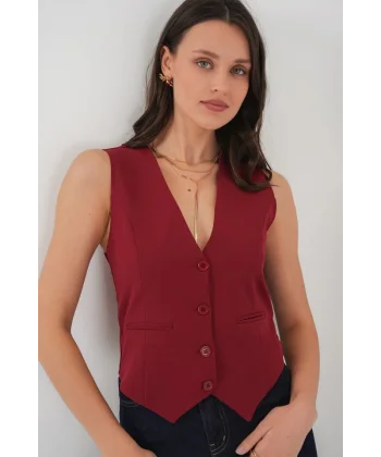 6796 Kısa Dokuma Yelek  Bordo