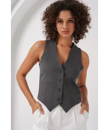 6796 Kısa Dokuma Yelek  Füme