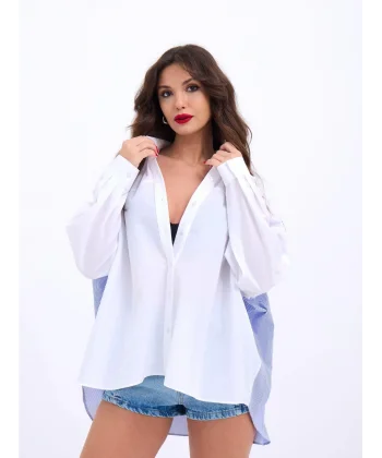 6816 GÖMLEKMAVİ BEYAZ ÇİZGİLİ