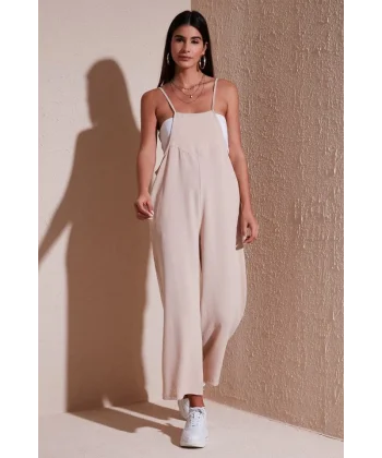 7019 Askılı Bahçivan Tulum  Krem