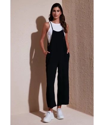 7019 Askılı Bahçivan Tulum  Siyah