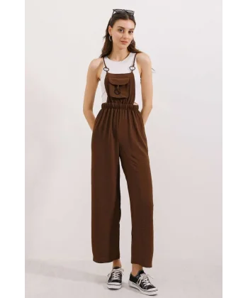 7023 Askılı Bahçıvan Tulum  Kahverengi