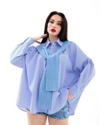 7074 GÖMLEK-MAVİ BEYAZ ÇİZGİLİ