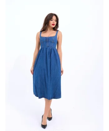 7143 KOT ELBİSE-MAVİ