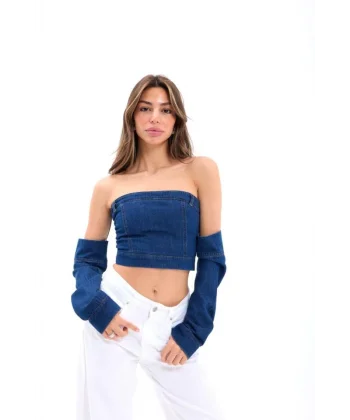 7357 KOT CROP-MAVİ