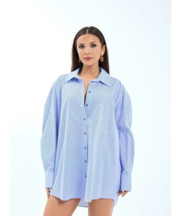 7388 GÖMLEK-MAVİ BEYAZ ÇİZGİLİ