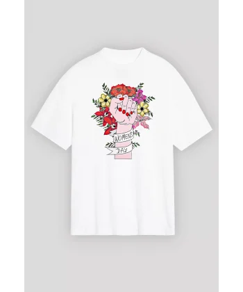 8 Mart Dünya Kadınlar Günü İçin Özel Baskılı T-shirt - Beyaz