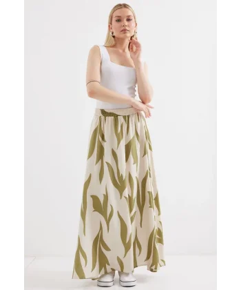 8028 Desenli Uzun Etek  Çağla