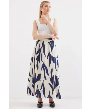 8028 Desenli Uzun Etek  Lacivert