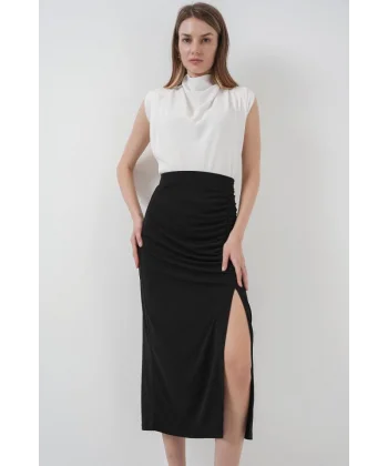 8033 Sandy Yırtmaçlı Etek  Siyah