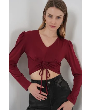 9 Sandy Crop Bluz  Bordo
