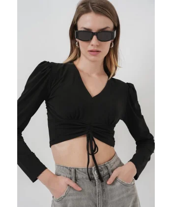 9 Sandy Crop Bluz  Siyah