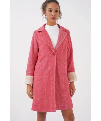 9085 Balık Sırtı Kaşe Kaban  B.Kırmızı