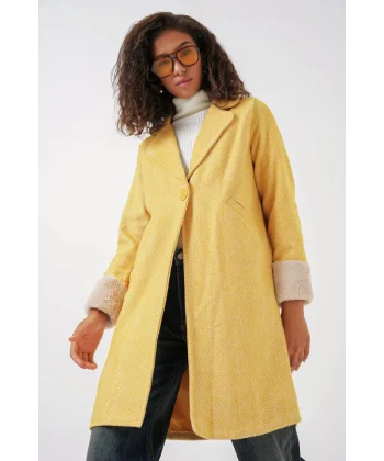 9085 Balık Sırtı Kaşe Kaban  B.Sarı