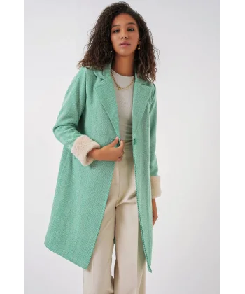 9085 Balık Sırtı Kaşe Kaban  E.Yeşil