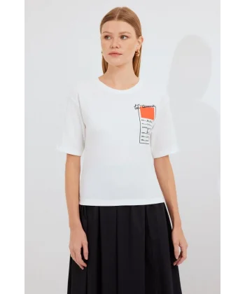 911 Baskılı Örme Basic Tişört - Turuncu